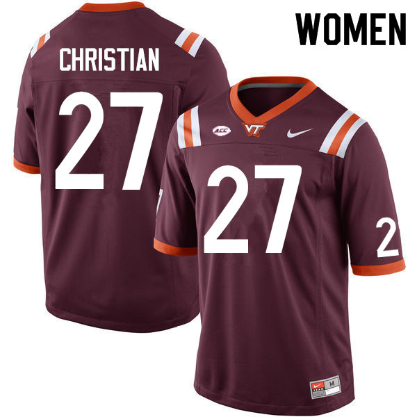 Women #27 Kenji Christian Virginia Tech Hokies College Football Jerseys Sale-Maroon